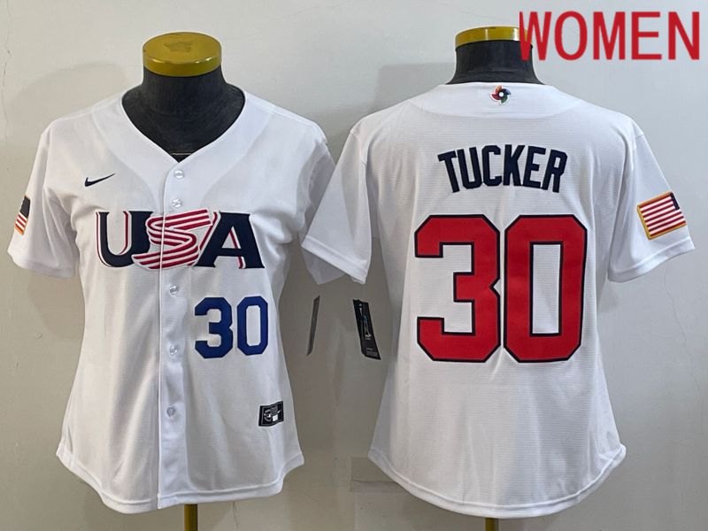 Women 2023 World Cub USA 30 Tucker White Nike MLB Jersey3